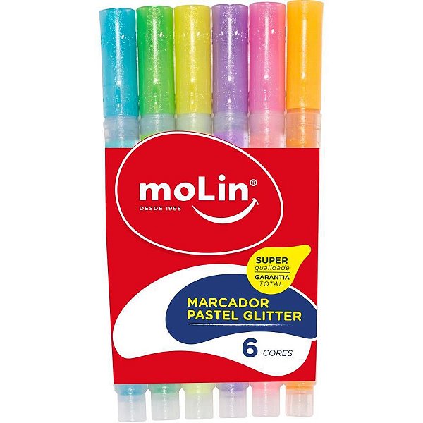 Caneta Marca Texto Fluorescente Glitter 6 Cores