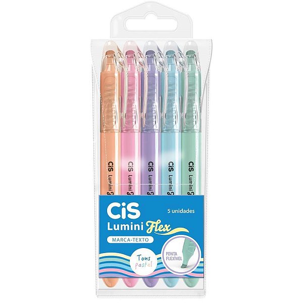 Caneta Marca Texto CIS Lumini FLEX Pastel 5 Cores