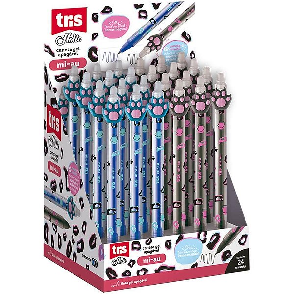 Caneta GEL Apagável Retrátil TRIS MI-AU Azul e Preta - Display com 24