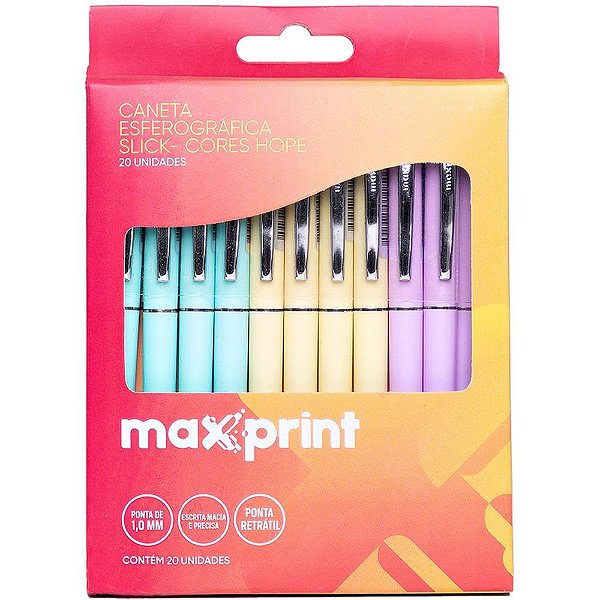 Caneta Esferográfica SLICK Retrátil Hope Pastel - Caixa com 20