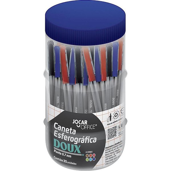 Caneta Esferográfica Jocar Doux 0.7MM AZ-VM-PT POTE-35