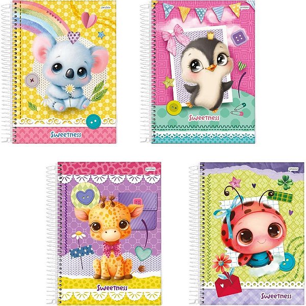 Caderno Espiral 1/4 Capa Dura Sweetness 80 Folhas. Pacote com 05