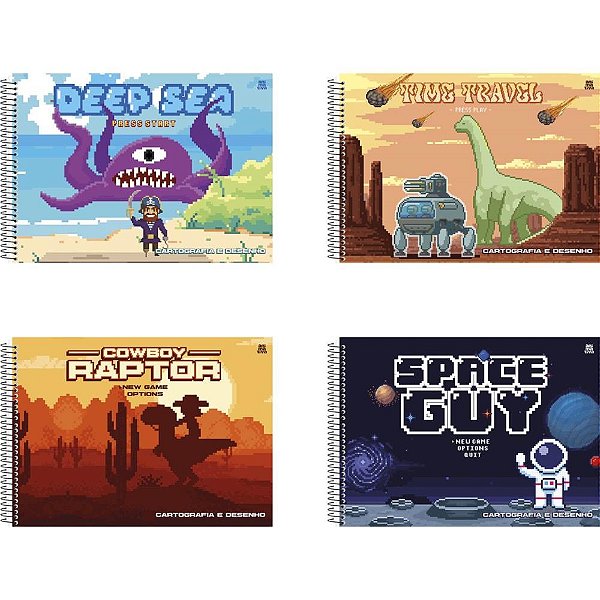 Caderno de Desenho Universitário Capa Dura Pixel KRAFT 60 Folhas - Pacote com 5