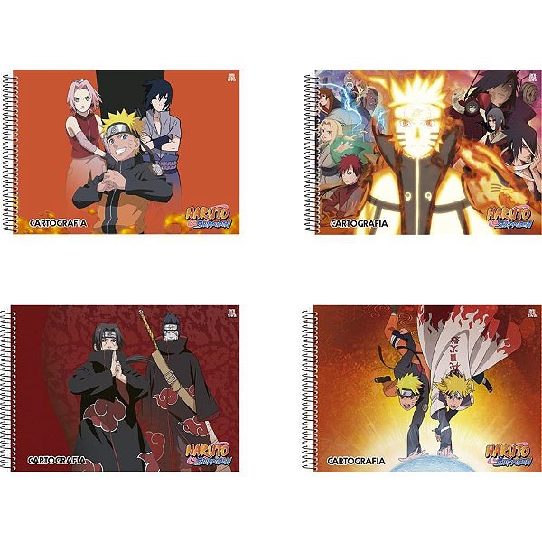 Caderno de Desenho Universitário Capa Dura Naruto 60 Folhas Pacote com 05