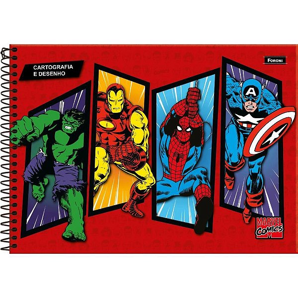 Caderno de Desenho Universitário Capa Dura Marvel Comics 80 Folhas - Pacote com 5