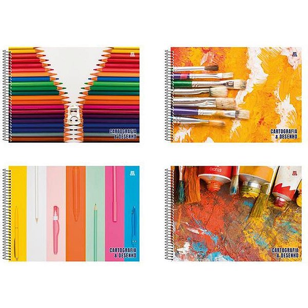 Caderno Desenho Universitário Capa Dura Decorado 60 Folhas Pacote com 5