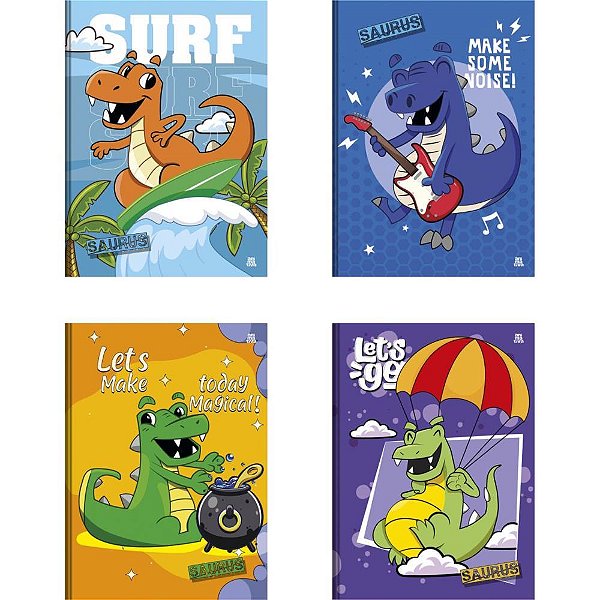 Caderno Brochurão Capa Dura Saurus 80 Folhas - Pacote com 5 Unidades