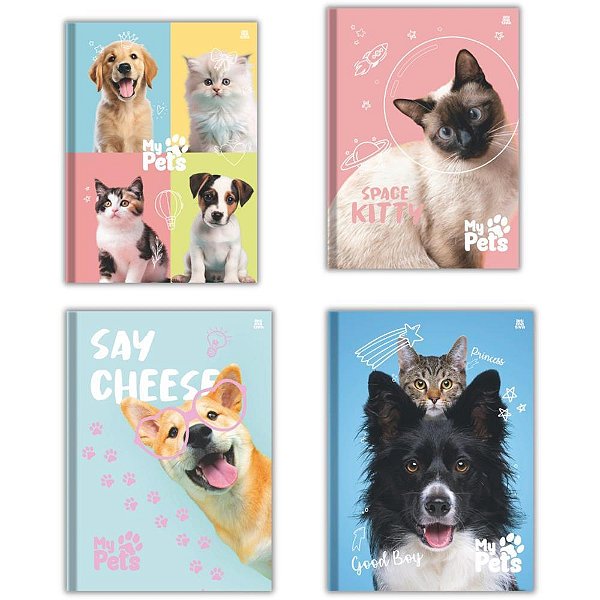 Caderno Brochurão Capa Dura MY PETS 48 Folhas Pacote com 10