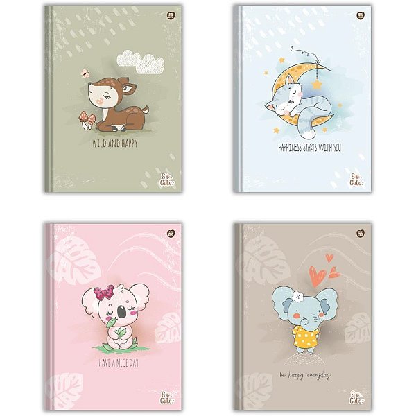 Caderno Brochura 1/4 Capa Dura SO Cute 80 Folhas Pacote com 5