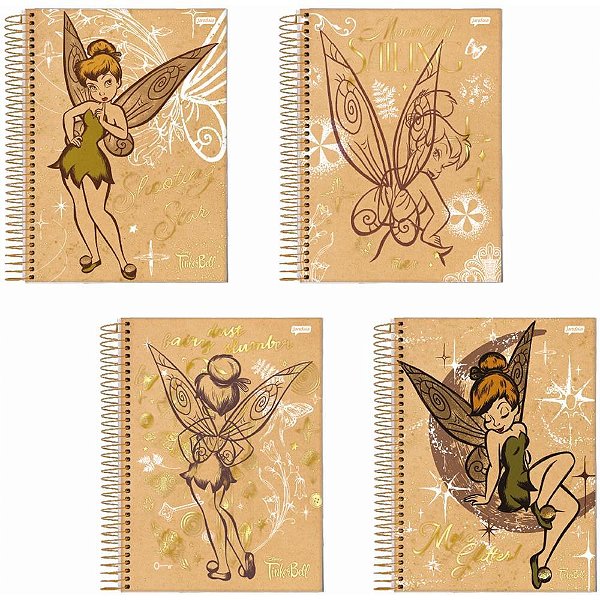 Caderno 10X1 Capa Dura Tinker BELL KRAFT 160 Folhas - Pacote com 4 Unidades