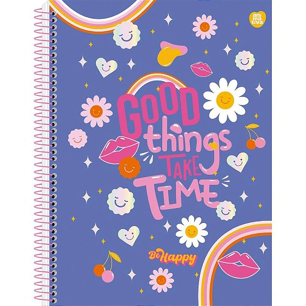Caderno Universitário 10X1 Capa Dura BE HAPPY 160 Folhas - Pacote com 4 Unidades