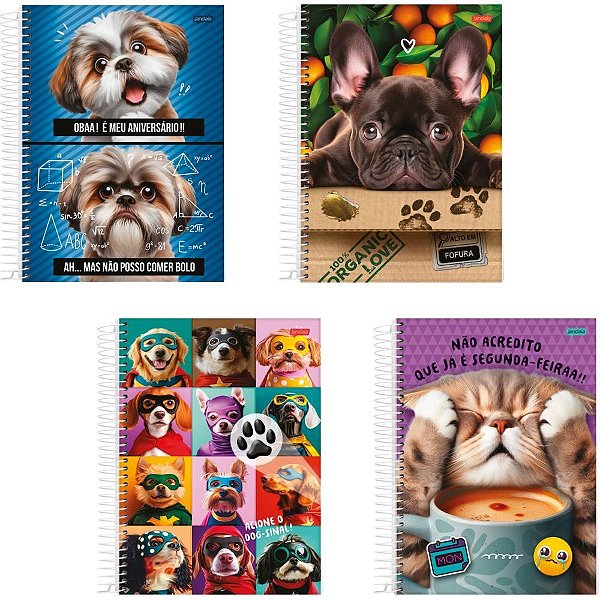 Caderno 1X1 Capa Dura PETS Love 80 Folhas - Pacote com 4 Unidades