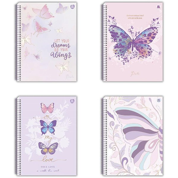 Caderno 01X1 Capa Dura Papilio Holográfico 80 Folhas - Pacote com 4