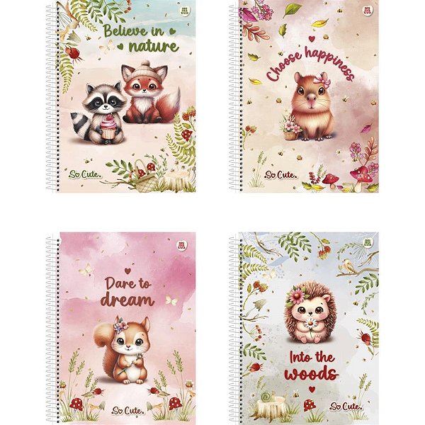 Caderneta Espiral Capa Dura SO Cute 80 Folhas Pacote com 10