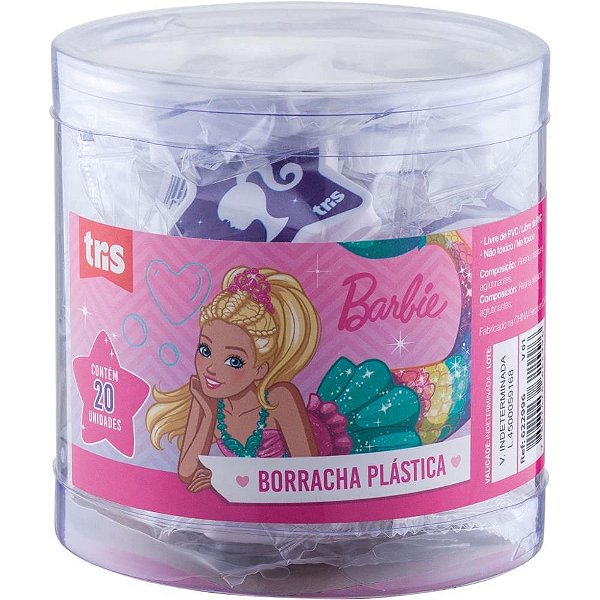 Borracha Decorada Barbie TRIS - 2 Modelos Sortidos - Pote com 20 Unidades