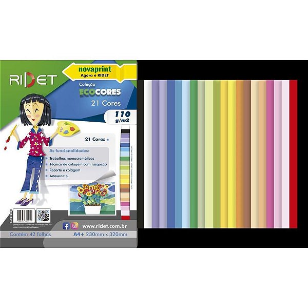 Bloco para Educação Artística A4 21 Cores Sortidas 110G 42 Folhas