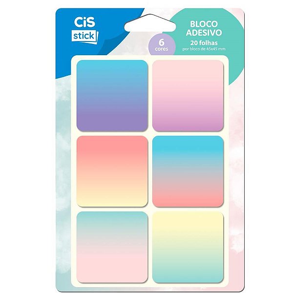 Bloco de Recado Autoadesivo CIS ST0203 45X45MM - 6 Modelos com 20 Folhas