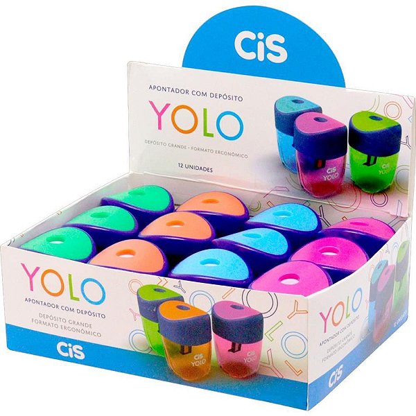 Apontador com Depósito CIS Yolo – 4 Cores, Pacote com 12 Unidades