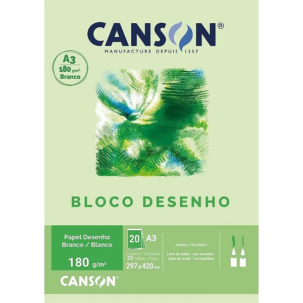 Bloco para Educação Artística Desenho A3 180G 20 Folhas Branco