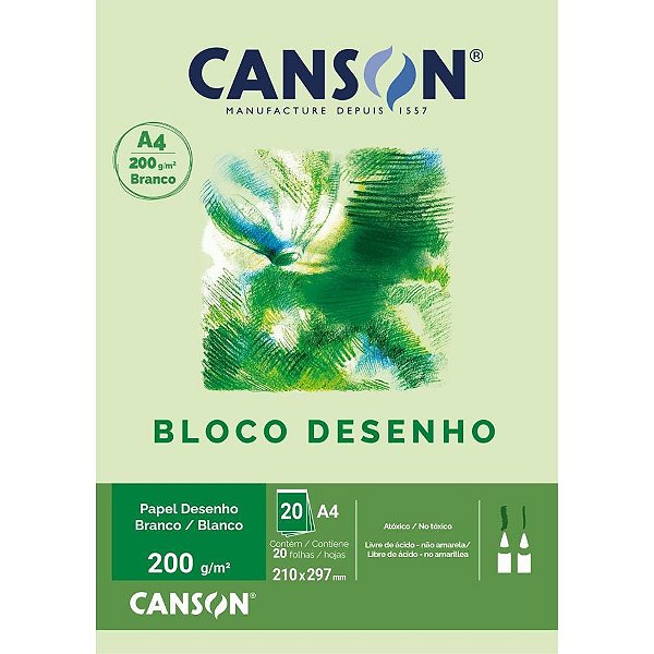 Bloco para Educação Artística Desenho A4 200G 20 Folhas Branco