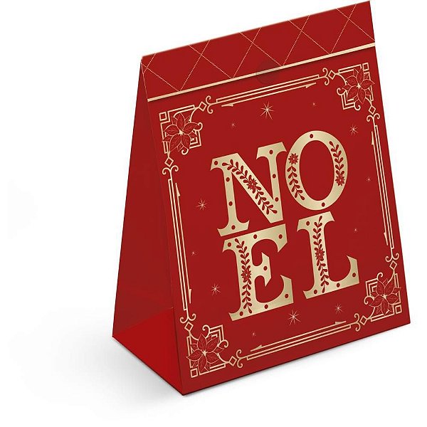 Sacola para Presente Natal Vermelho M 27X19,5X9,5CM C/10