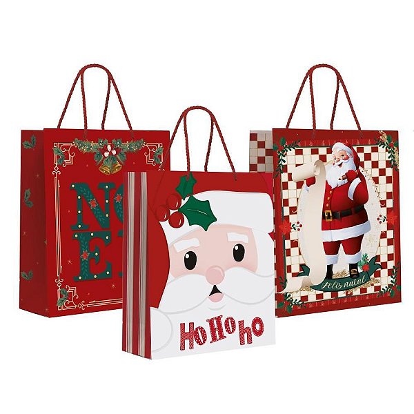 Sacola para Presente Natal Premium G 34X38X15CM C/10