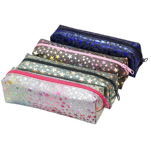Estojo PVC Estrela Glitter Quadrado com 1 Zíper