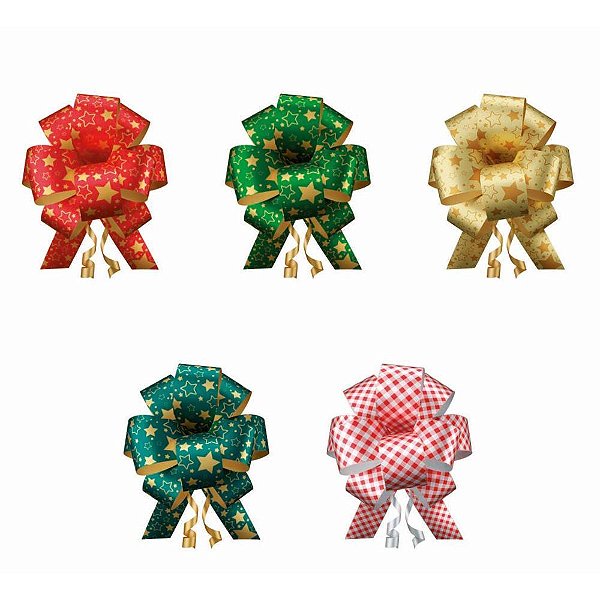 Laço Pronto Decorado Natalino 20MM X 40CM Estampas Sortidas Pacote com 10