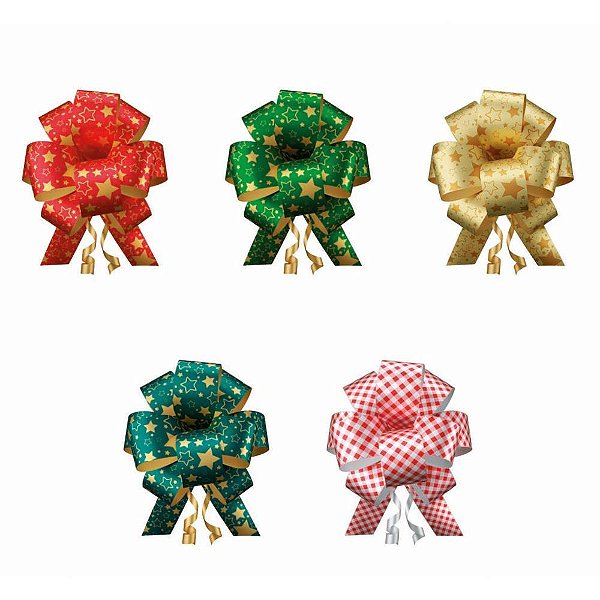 Laço Pronto Decorado Natalino 30MM X 84CM Estampas Sortidas Pacote com 10