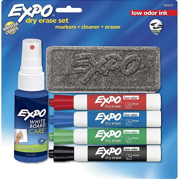 Kit Marcador de Quadro Branco EXPO TANK - AZUL, Preto, Vermelho e Verde + Apagador e Limpador