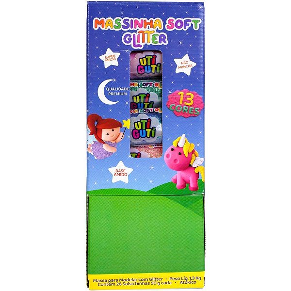 Massa para Modelar SOFT Utiguti Glitter 50G – Expositor com 26 Unidades