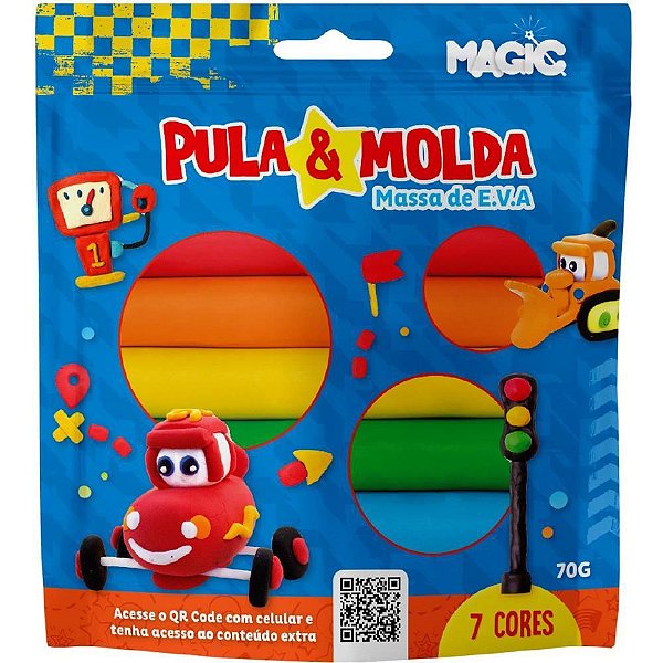 Massa para Modelar Criativa Carros - 7 Cores, 70G - Pula e Molda