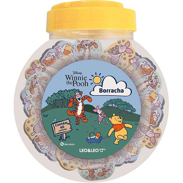 Borracha Decorada Ursinho Pooh Formas Personalizadas 3 Cores - Pote com 40