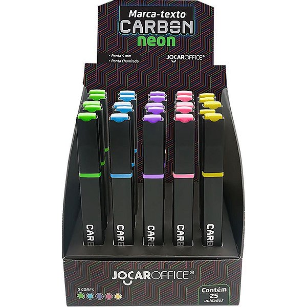 Caneta Marca Texto Carbon Line Neon 5 Cores - Display com 25 Unidades