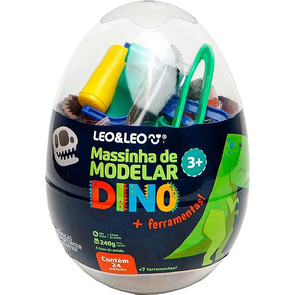 Massa para Modelar Criativa Dino 24 Cores + 7 Peças KIT