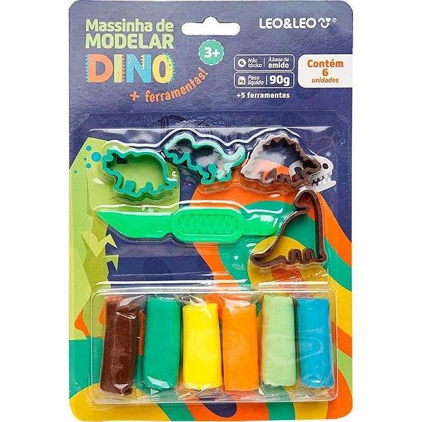 Massa para Modelar Criativa Dino 6 Cores com 5 Peças
