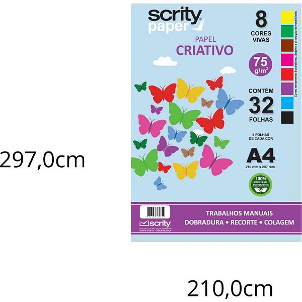 Bloco para Educação Artística Criativo 8 Cores A4 75G 32 Folhas