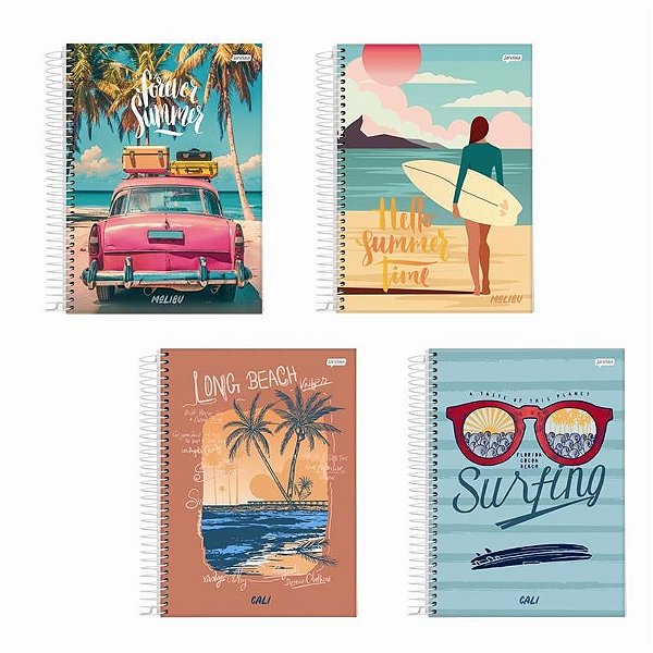 Caderno 10X1 Capa Dura MALIBU/CALI 200 Folhas Pacote com 4 Unidades
