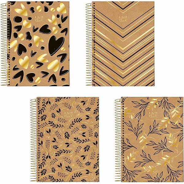 Caderno 10X1 Capa Dura KRAFT BLACK 160 Folhas - Pacote com 4