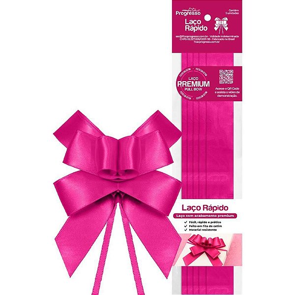 Laço Pronto Liso de Cetim PINK 22MM X 44CM Pacote com 5 Unidades