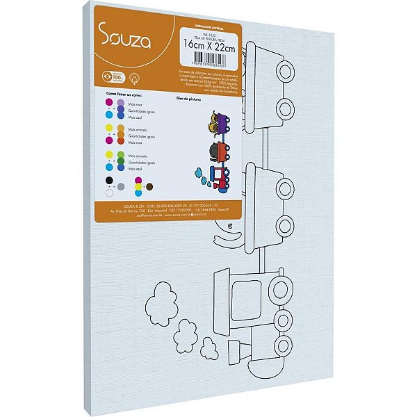 Tela para Pintura Riscada 16X22CM - Tema TREM, Pacote com 6 Unidades