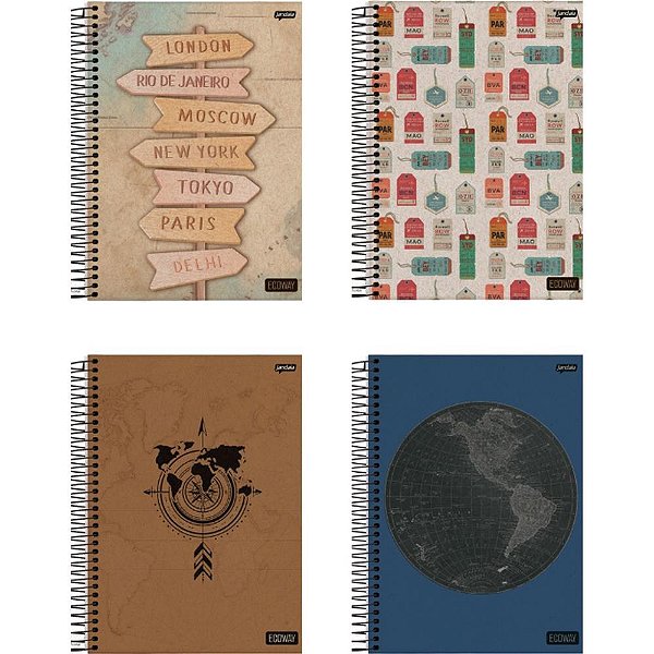Caderno 10X1 Capa Dura ECO WAY 160 Folhas Pacote com 04