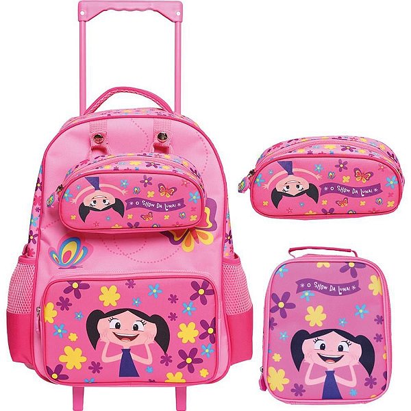 Mochila Infantil C/ Rodinha SHOW da Luna Aventura Rosa 3PC