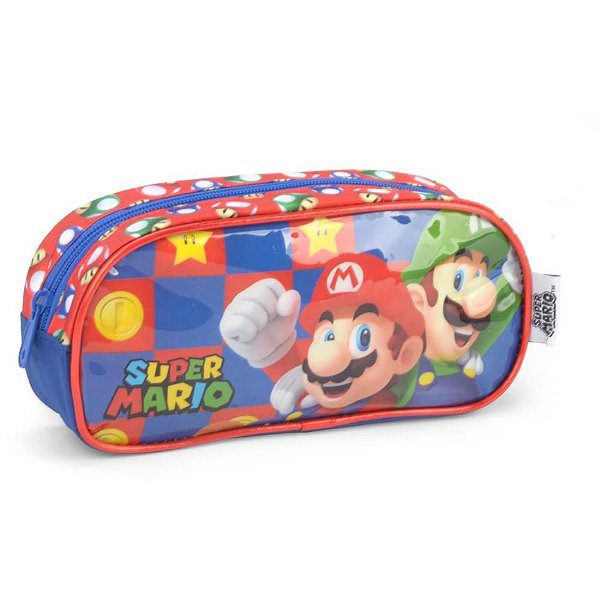 Estojo Tecido Super Mario BROS 1 Zíper Vermelho