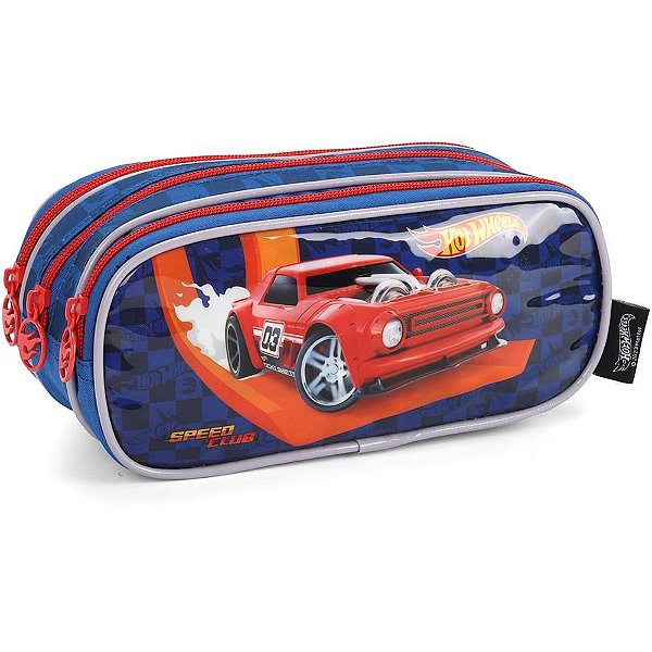 Estojo de Tecido HOT Wheels 3 Zíperes Azul