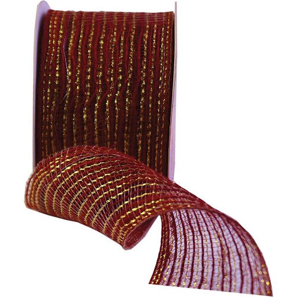 Fita ARAMADA de Juta 60MM X 10M Vermelho com Dourado