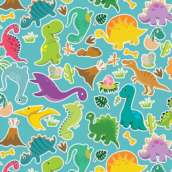 Papel Presente Bobina Couchê 60CM Dinossauros 100M