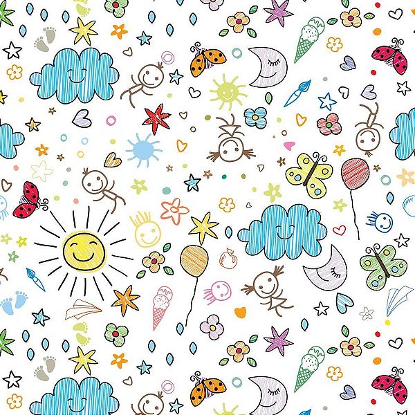 Papel de Presente Bobina Couchê 60CM Riscos e Rabisco - 100 Metros