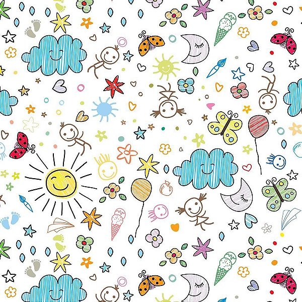 Papel de Presente Bobina Couchê 60CM Riscos e Rabisco - 100 Metros