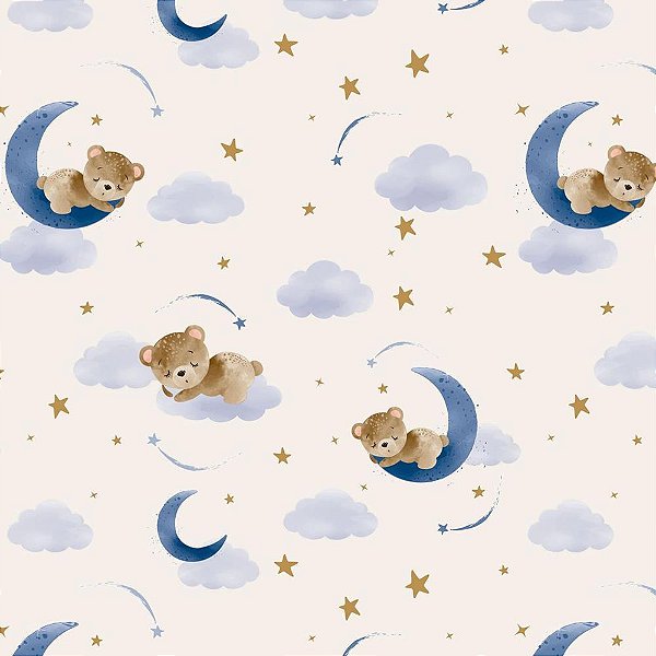 Papel de Presente Bobina Couchê 60CM Ursinho NA Lua - 100 Metros